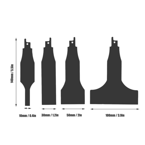 Hilitand Reciprocating Scrapers, 10mm, 30mm, 50mm, and 100mm, Tile Cleaning Scrapers, Pack of 4, Black