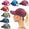 1Pc Baseball Cap Soft Top Washed Hole Crossing Simple High Ponytail Hat Women's Cotton
