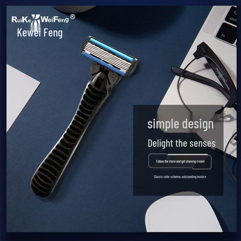 Men's Manual Razor with Six-Layer Blade - High-End Shaver and Beard Razor with Holder