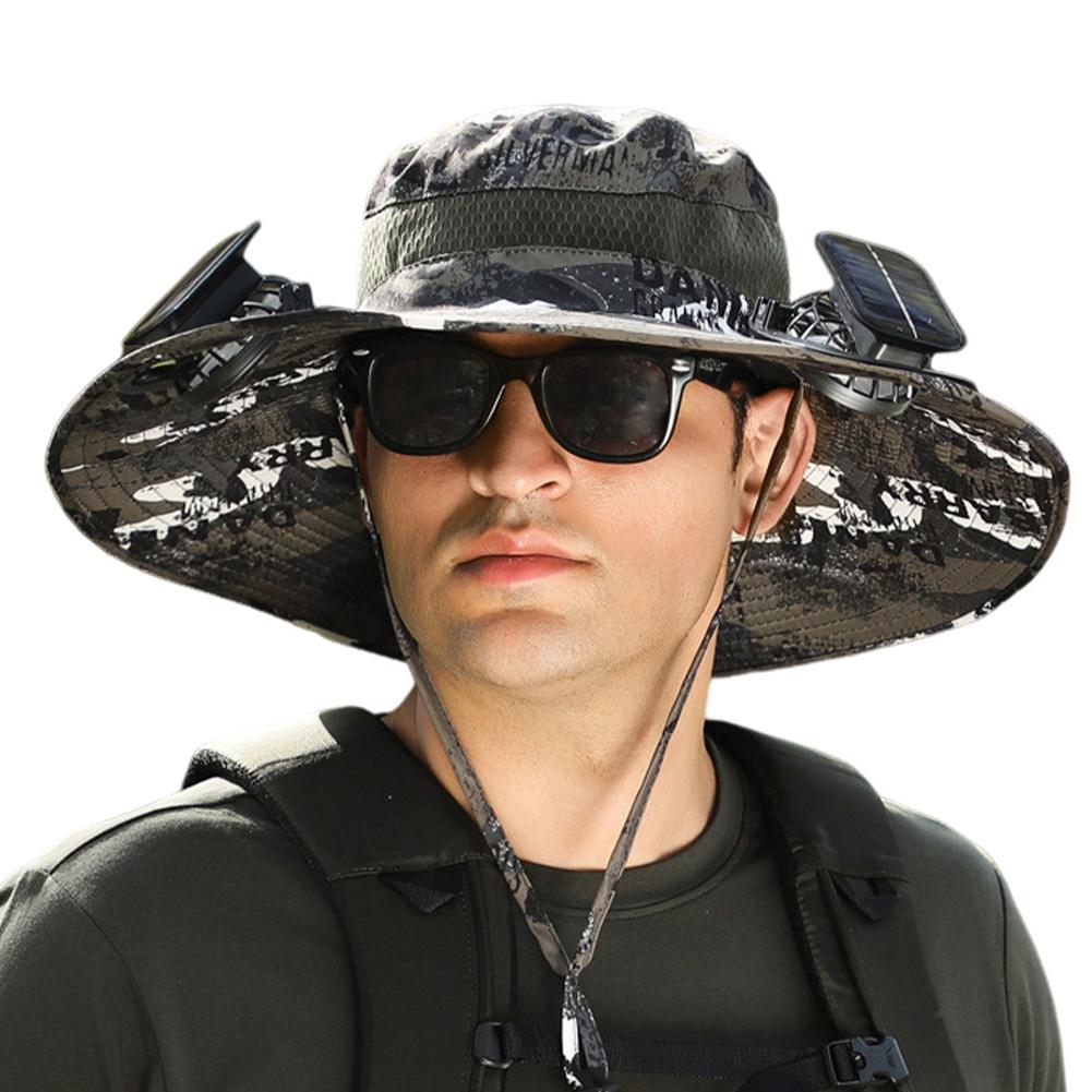 Outdoor Wide Brim Sun Hat With Solar Fan Hat, Men Sunscreen Sun Hat Built In 2 Solar Powered Fan Outdoor Fishing Hat For Beach Garden Outdoor Sports