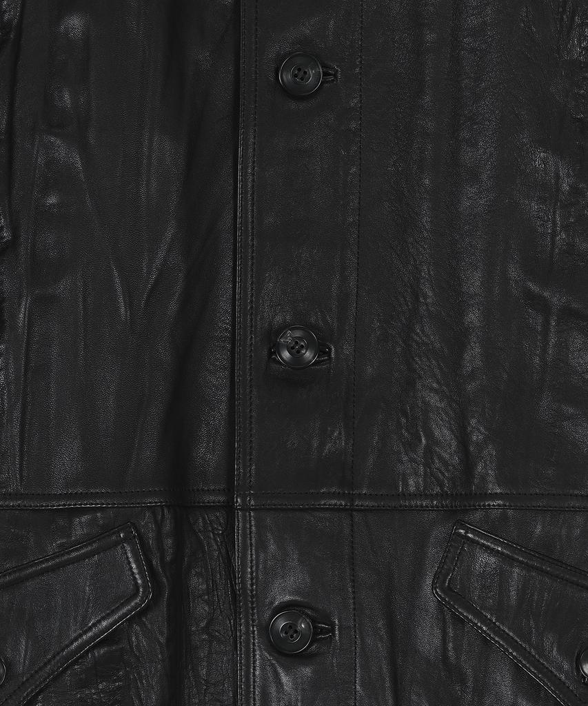 Noirer Crinkle Leather Car Coat (Black)