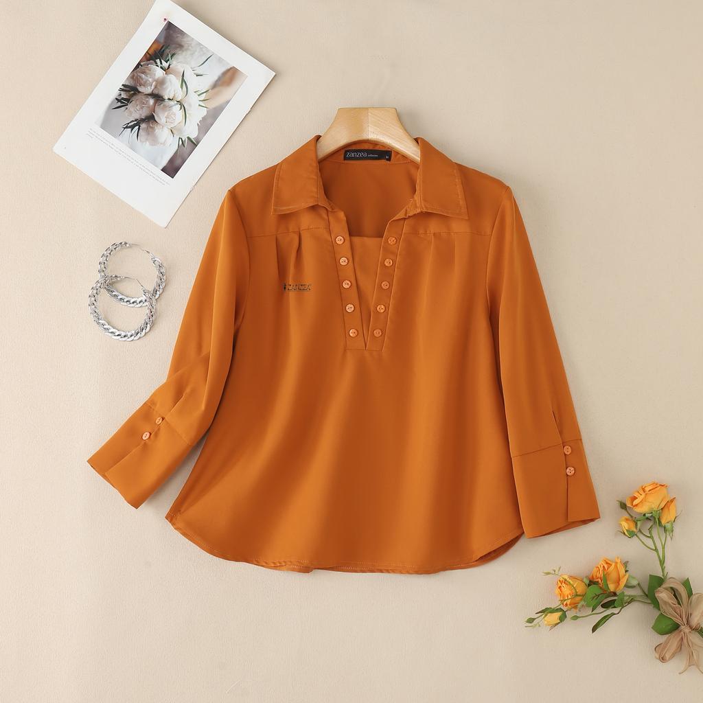 ZANZEA Женская блузка с отложным воротником, однотонная, повседневная, с рукавом 3/4