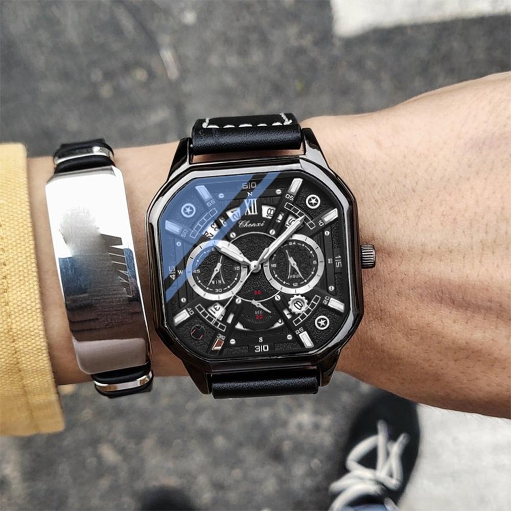 New Vintage Square Men's Watches Trendy Luxury Niche Waterproof Chronograph Luminous Mechanical Large Dial Quartz Watch