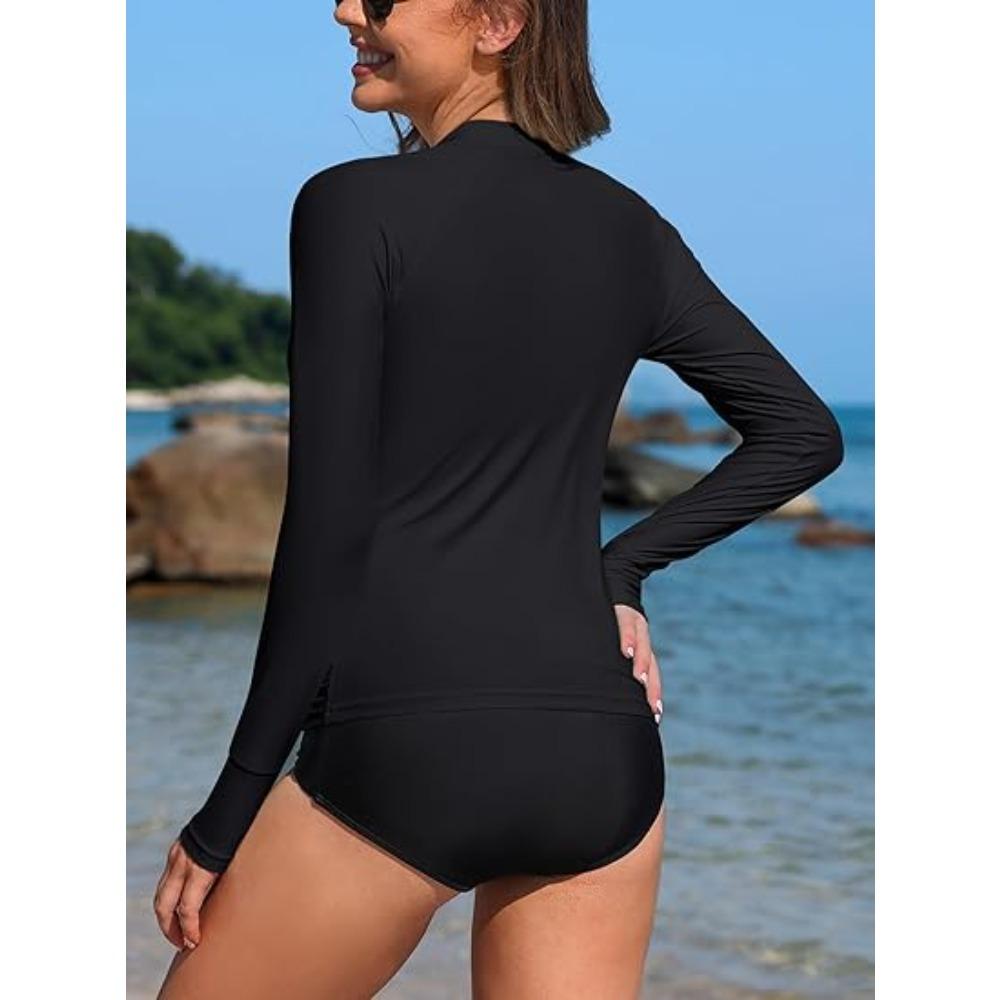 CHARMLEAKS Женские купальники Rash Guard с длинным рукавом, защита от ультрафиолета UPF 50+, рубашка для плавания на молнии, быстросохнущие рубашки для защиты от солнца
