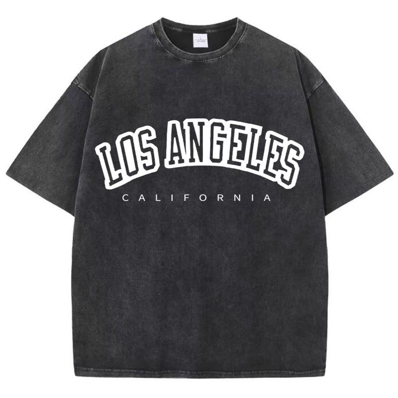 Women'S Cotton Washed T-Shirts Fashion O-Neck Distressed Short Sleeve Los Angeles Usa Print Tops Summer Street Female Clothes