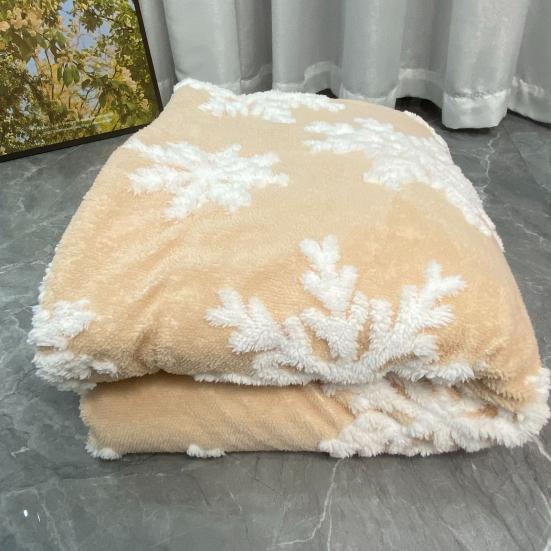 Рождественское одеяло с волосатым принтом снежинок, мягкие утолщенные двойные слои, сохраняющие тепло, контрастные цвета, антипиллинговое диванное одеяло, плохое зимнее одеяло для дома