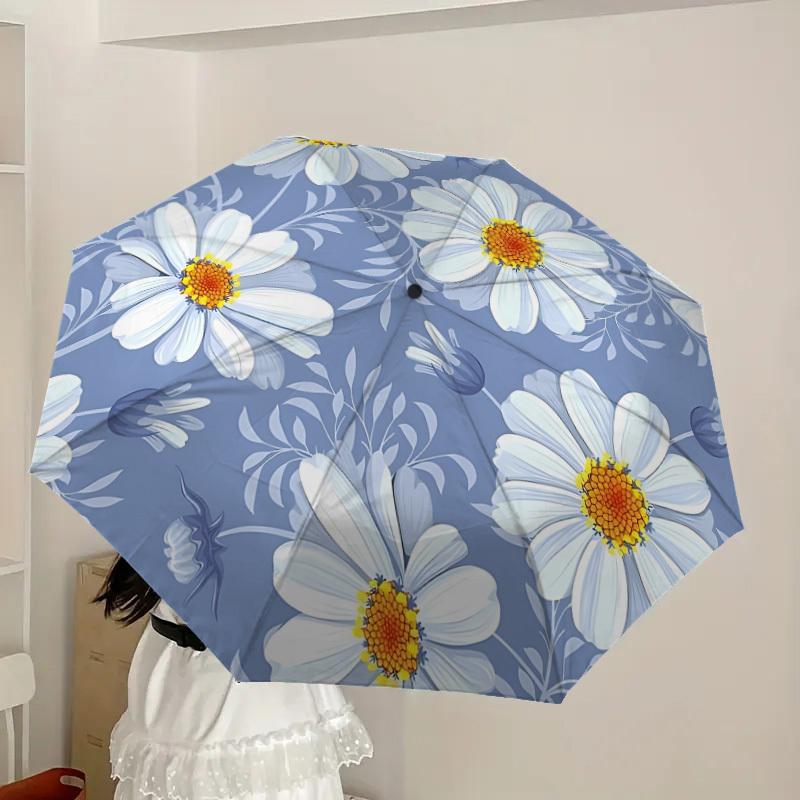 1pc White Daisy Flowers Automatic Umbrella Durable Iron Frame & Plastic Handle, Gift for Men & Women, Sturdy Construction yy250905195