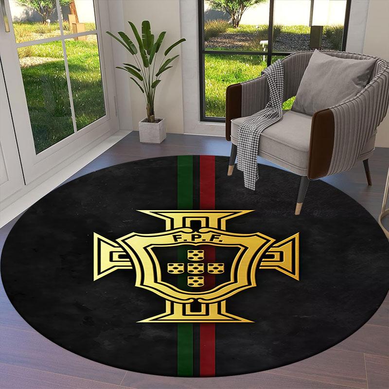 Portugal National Football Team Round Area Rug,Carpet Rug for Living Room Bedroom Sofa Playroom Decor,Non-slip Floor Mat