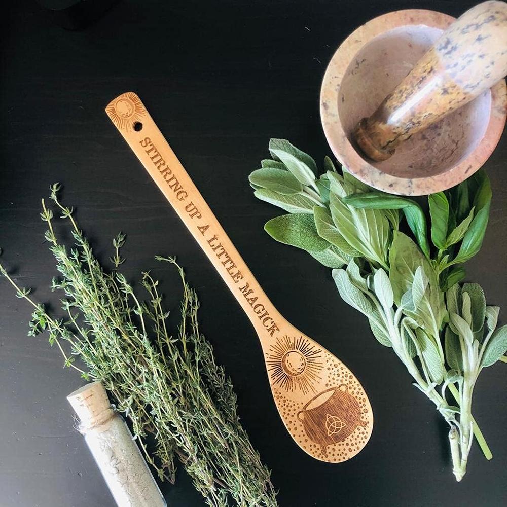 Witchy Decor Yule Bamboo Wooden Spoon Large Eco-Friendly Kitchen Witches Pagan Gift Halloween Party Baking Cooking Supplies