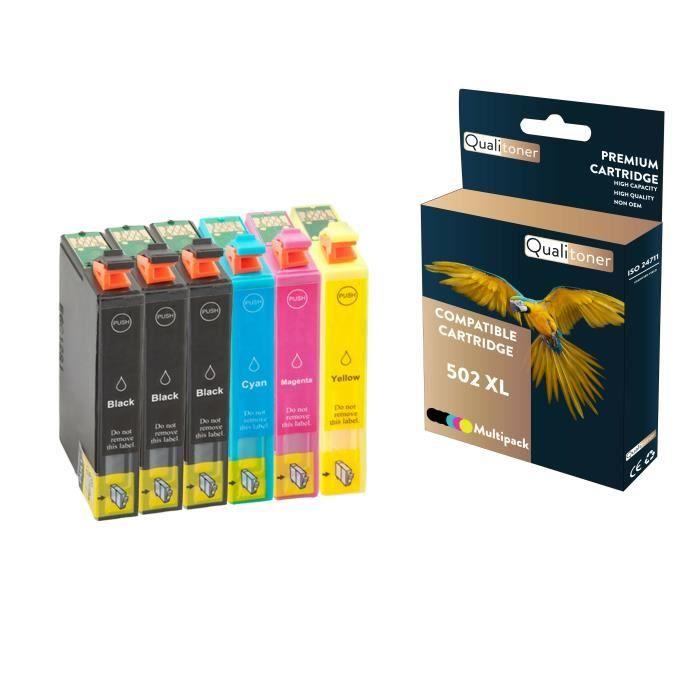 QUALITONER - 6 Картриджей совместимых для EPSON 502 XL 502XL Черный (х3) + Голубой + Пурпурный + Желтый (Бинокль) для Epson Expression Hom