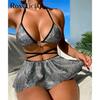 Wrap Around Halter With Skirt Bikini Women Swimwear Female Swimsuit Three-pieces Bikini Set Bather Bathing Suit Swim Lady