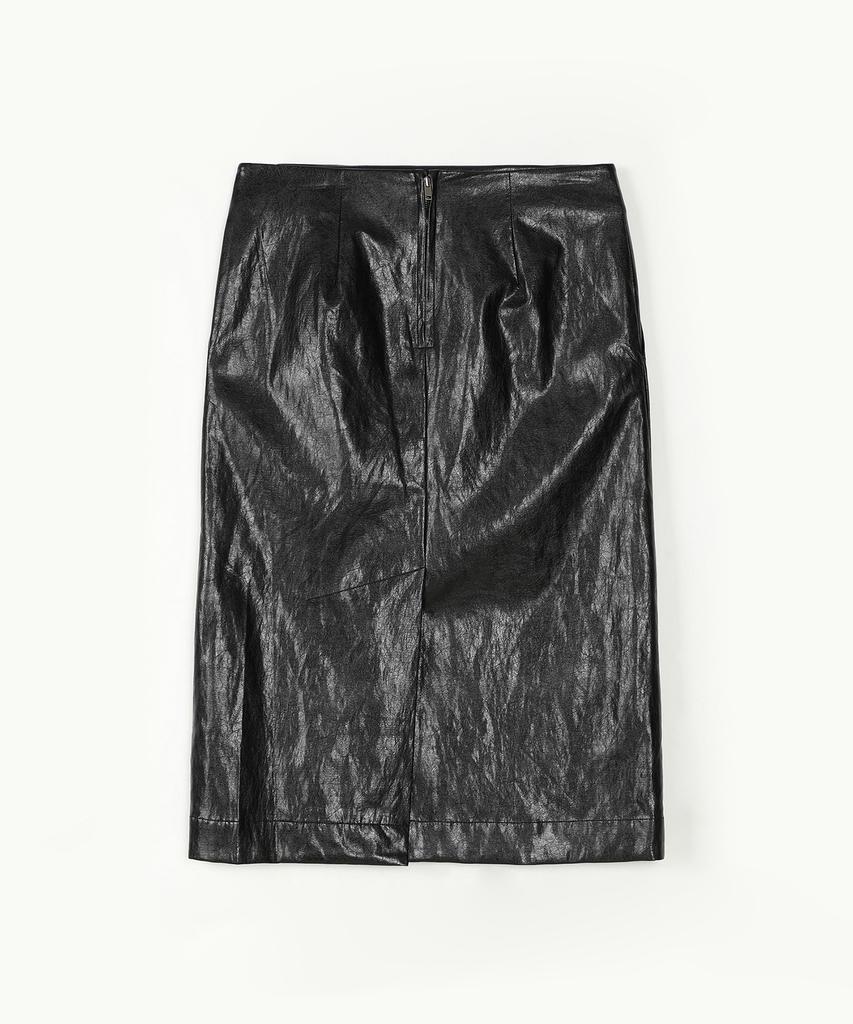 Awi Fake Leather H-Line Skirt_Black