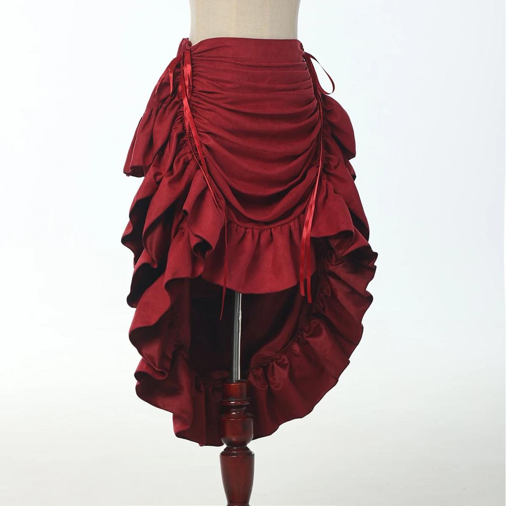 Pirate Skirt Women Renaissance Gothic Medieval Costume Drawstring High Low Skirt Victorian Steampunk Ruffles Irregular Skirts