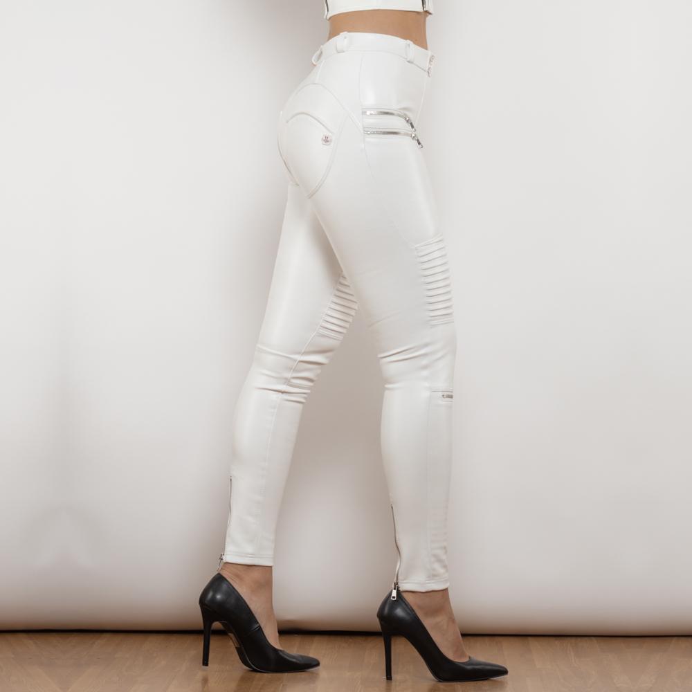 Shascullfites Женские облегающие брюки для верховой езды из искусственной кожи Melody, белое полиуретановое покрытие, водонепроницаемый ветрозащитный дизайн