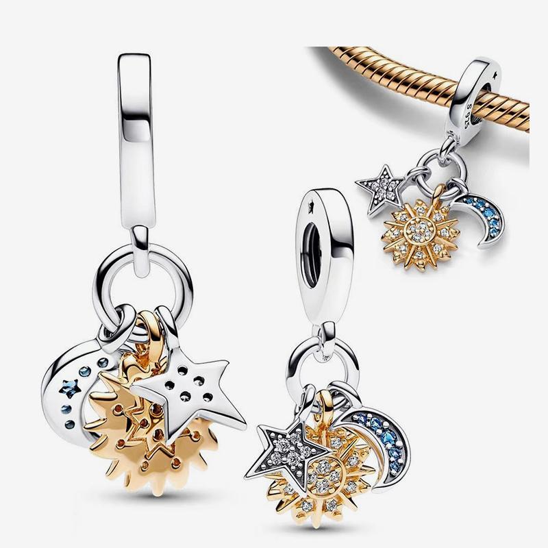 925 Silver Star Moon Series Charm Beads Fits Original Pandora Pendant Bracelets For Women DIY Jewelry Party Birthday Gifts