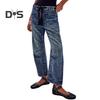 Women's Wide Leg Barrel Jeans Low Rise Drawstring Denim Ankle Pants Elastic Waist Stretchy Baggy Boyfriend Trouser