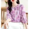 Шифоновая рубашка с французским цветочным принтом, плиссированная блузка с рукавами 3/4, женская весна-лето, новый свободный облегающий тонкий топ с принтом M-4XL