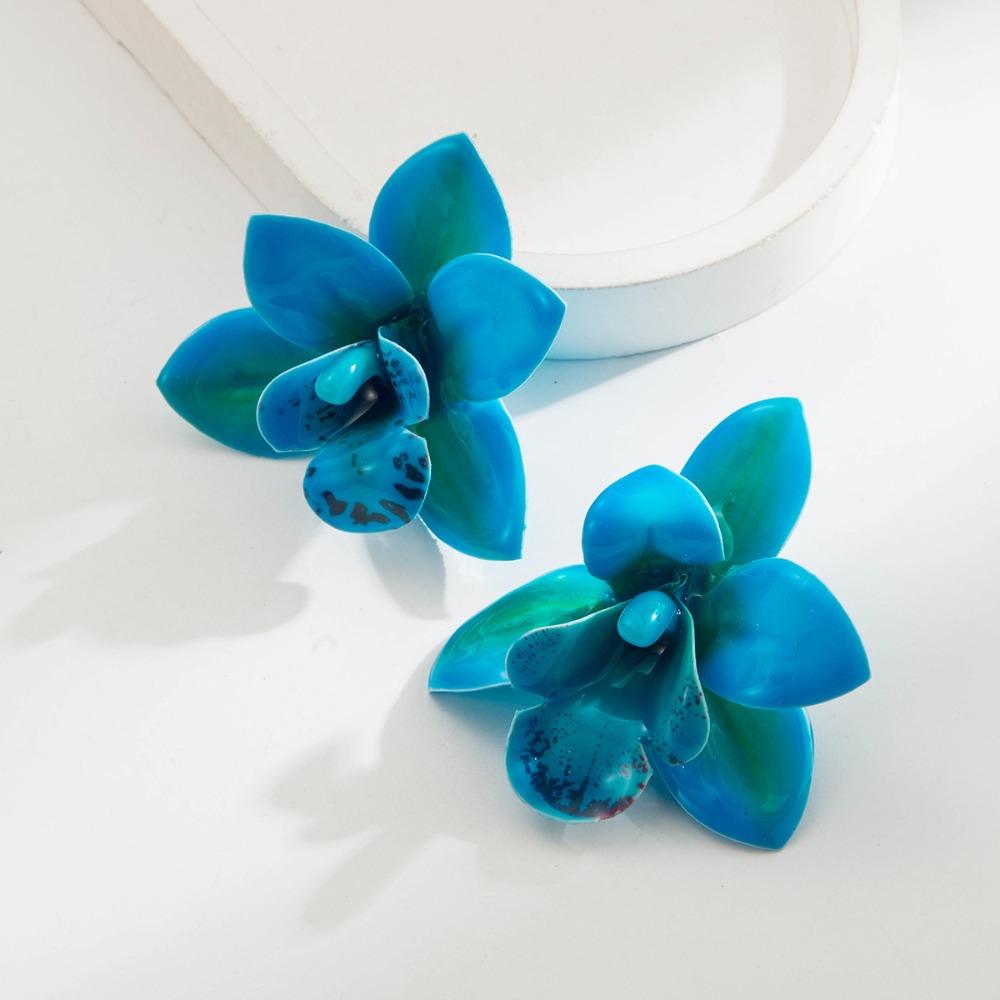 Silver Needle Flower Stud Earrings Epoxy Resin Vacation Style Earrings Women