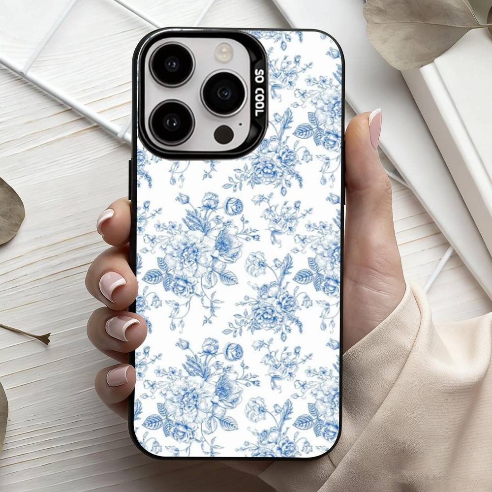 Сине-белый фарфоровый чехол для телефона iPhone17,16,15,14,13,12,11 Plus,Pro Max Черный Конфетный серебристый чехол для телефона
