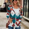 Autumn Women Long Sleeve Geometric Pattern Hooded Zipper Sweatshirt Top Hoodies