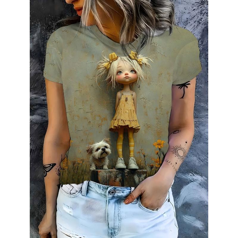 Модная женская футболка с круглым вырезом, коротким рукавом, 3D-портретом, цветной печатью портрета, с коротким рукавом, с круглым вырезом