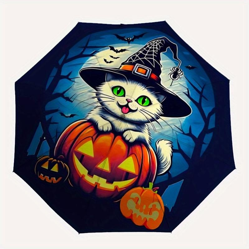 1pc Halloween Cat Auto Open/close, All-Season Portable Folding Umbrella for Women & Men, Travel, Everyday, Formal Events - Compact Luxury Parasol, Out