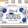 2D Class of 2026 Blue Silver Graduation Photo Booth Background Cloth