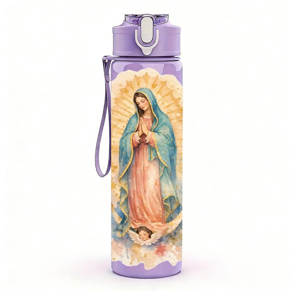 1PC Our Lady Of Guadalupe Religious Print 750ml Color Plastic Sports Water Bottle Leakproof Flip Straw Lid Suitable for Sports Office Home Use