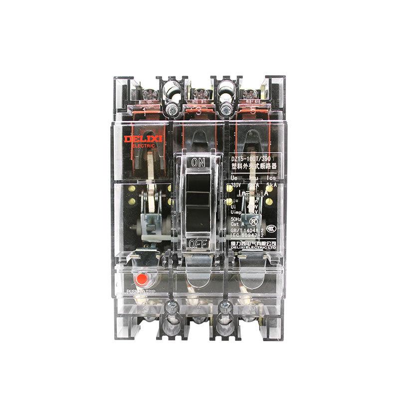 Transparent Hydraulic Electromagnetic Plastic Circuit Breaker DZ15-100T/3901 63A 100A 3-Phase 3P