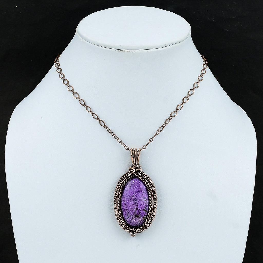 Подвеска из драгоценного камня пурпурит, подвеска из медной проволоки, подвеска ручной работы, дизайнерское украшение из меди, подарок для матери, ювелирные изделия из проволоки пурпурит