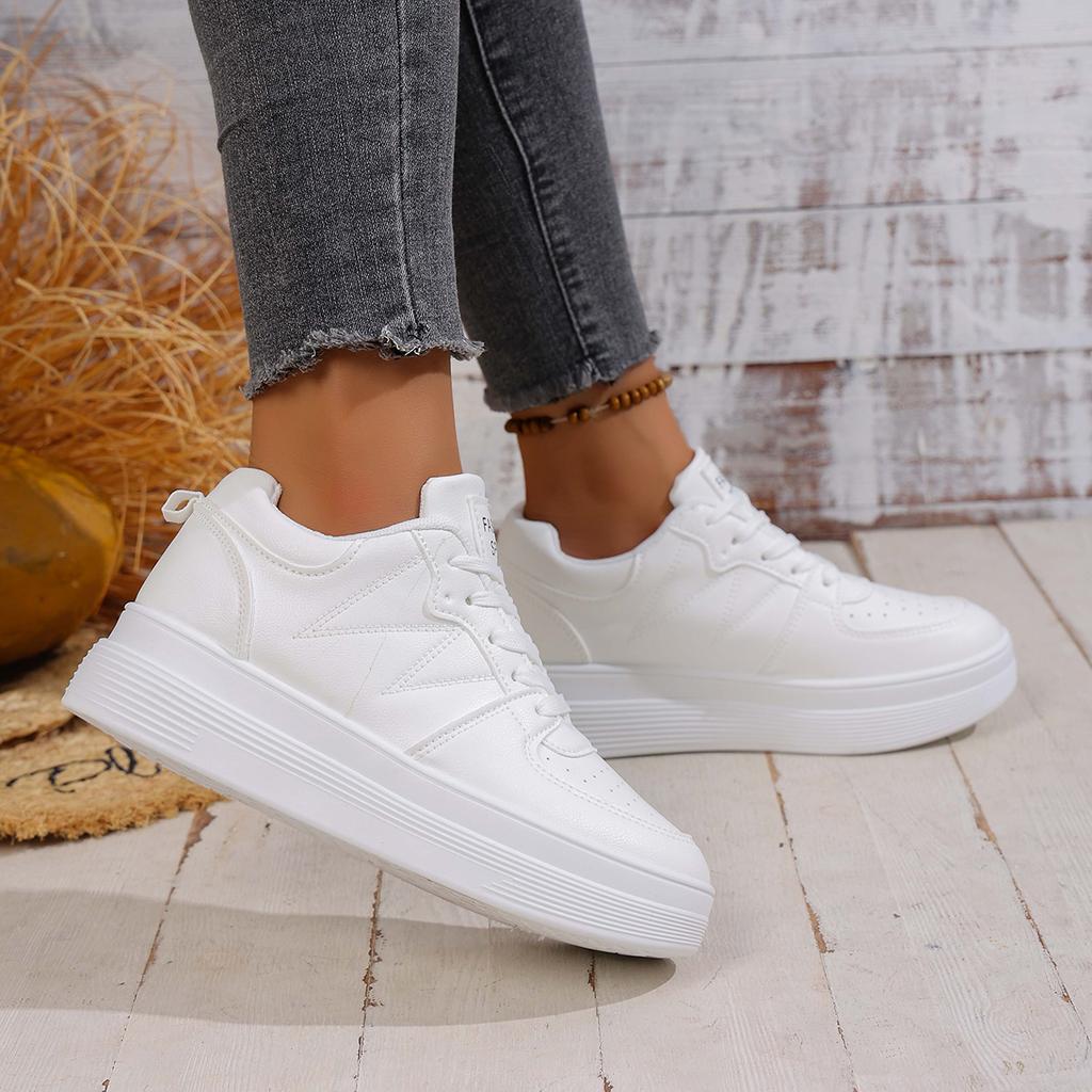 Модные Женские Кроссовки 2025 Повседневные Низкие Кроссовки из Искусственной Кожи Женские Корейская Версия Обувь Толстая Подошва Увеличивающие Рост Спортивная Обувь Женская