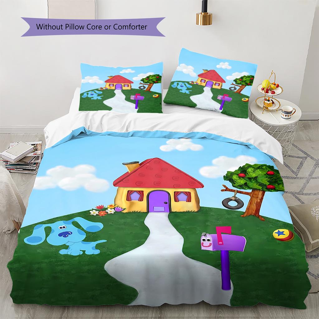 Blue's Clues Pattern Bedding,Quilt Set Quilt Cover Pillowcase Home Birthday Gift (1 * duvet cover + 2 * pillowcase, without core)