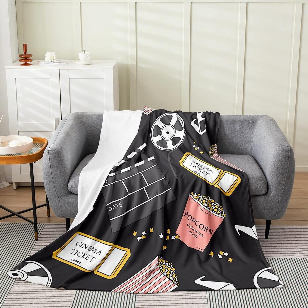 Movie Night Popcorn Printed Blanket for Sofa Bed Travel Camping Living Room Office Conditioning Blanket for All Seasons Gifts