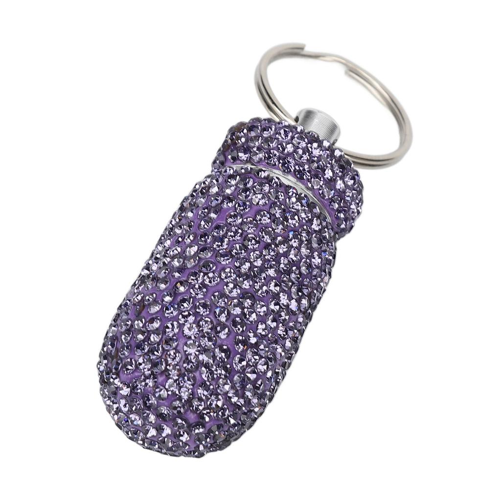Фиолетовый контейнер для хранения капсул со стразами с брелоком, из алюминиевого сплава, портативная коробка для лекарств