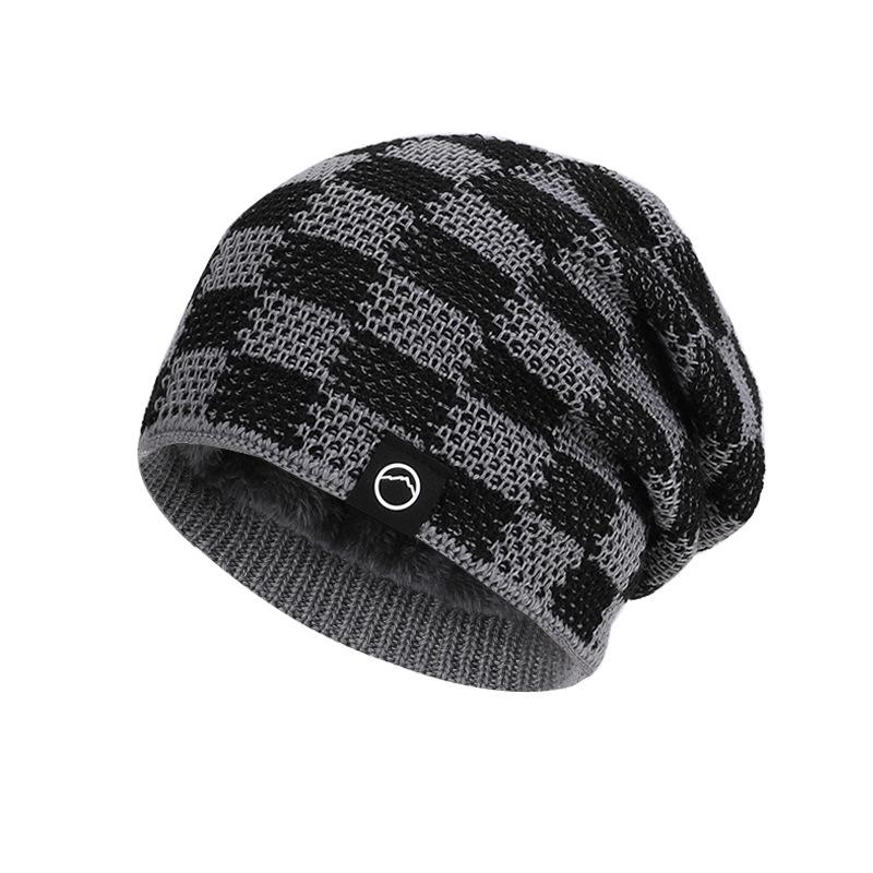 Winter Warm Plaid Knit Hat For Men Women Fleece Lined Earmuff Beanie