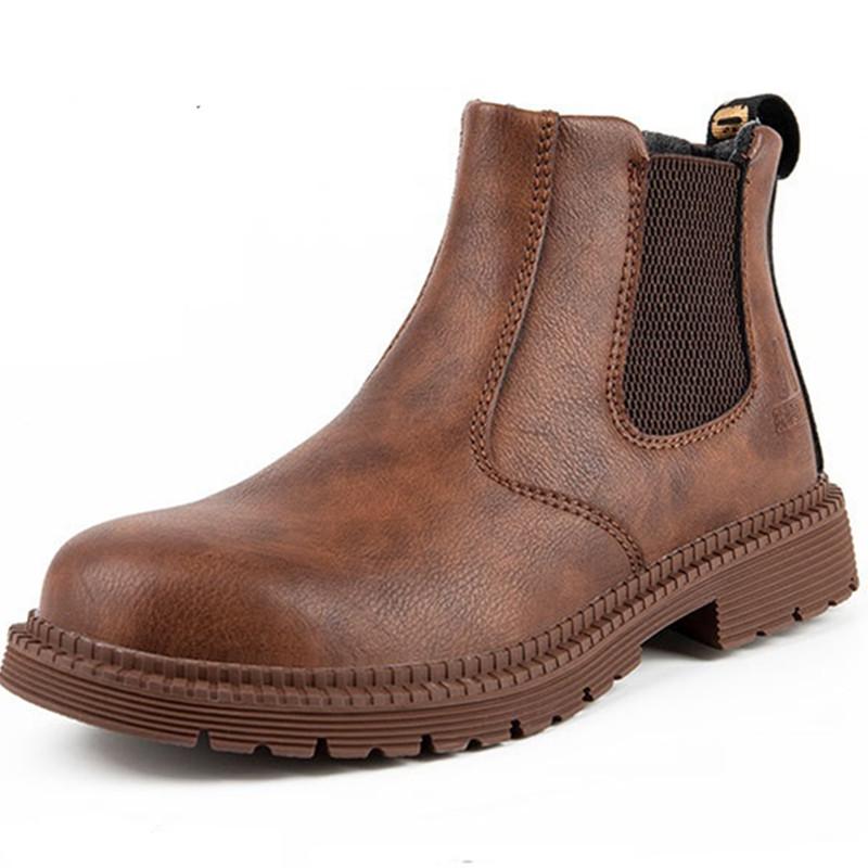 Мужские кожаные рабочие ботинки Holfredterse со стальным носком, высокие, самые популярные ботинки Chelsea, неразрушимые, водонепроницаемые, без застежек, 1688-815