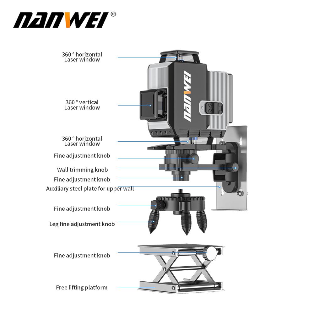 NANWEI Лазерный уровень 12/16 линий 10 мВт