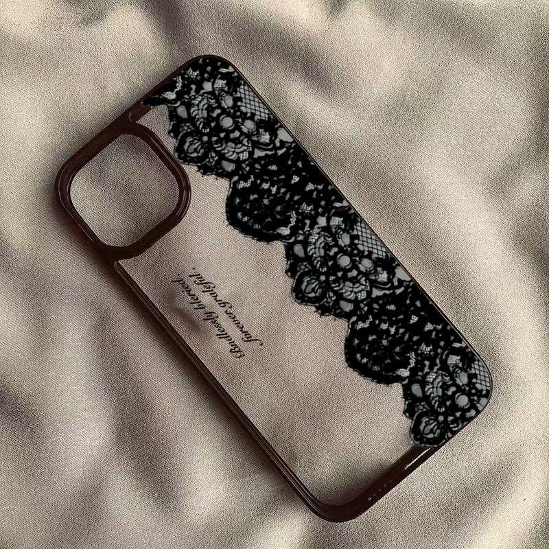 Креативный чехол для телефона с дизайном из черного кружева для iPhone 16 17 Pro Max 15 Pro 14 Plus 13 12 11 7 8 Plus SE 2022 Ударопрочный чехол