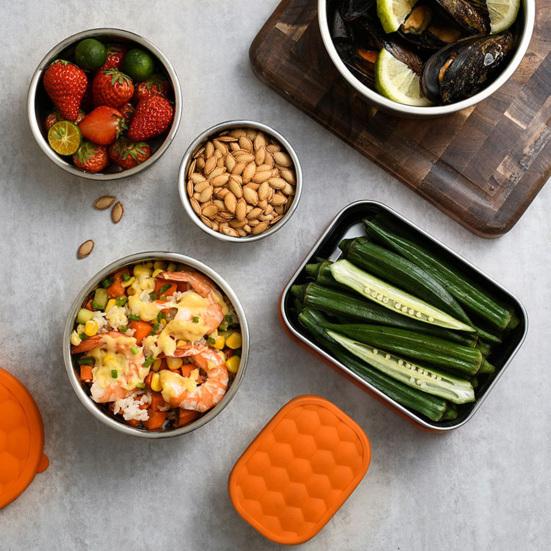 Контейнеры из нержавеющей стали для закусок для детей, герметичный контейнер для еды для малышей с силиконовыми крышками, складной металлический ланч-бокс для школы и детского сада