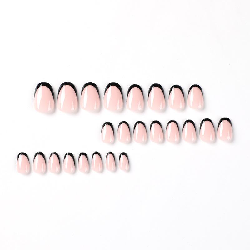 24 Pieces Nail Piece, Wear Nail Simple Black French Edge Wear Nail Short Nail Piece, Nail Art Fake Nail