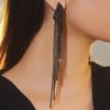 Black Rhinestone Electrophoresis Tassel Long Earrings Temperament Luxury Shiny Earrings Female Earrings Jewelry 1 Pair