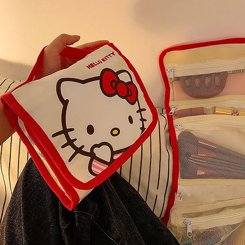 Sanrio Hello Kitty Косметичка Мультяшная Милая Большая Вместимость Складная Хранение Дорожная Сумка Kawaii Портативная Ручная Сумка