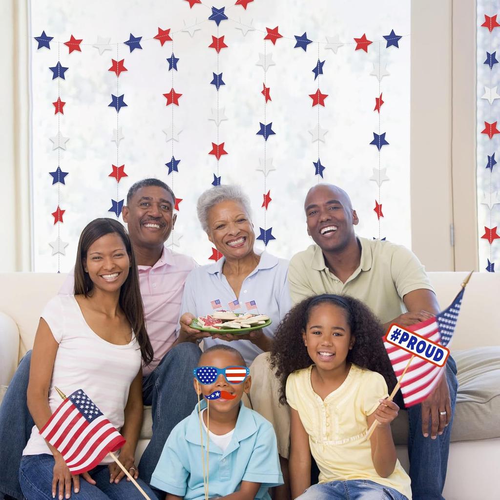 Patriotic Star Garland Banner Streamers Red White and Blue - 59 FT 6 Strands - Patriotic Decorations for 4th of July, Independence Day, Labor Day,