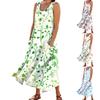 Women's Fashion Casual Sleeveless Cotton Linen Floral Printed Small Pocket Dresses