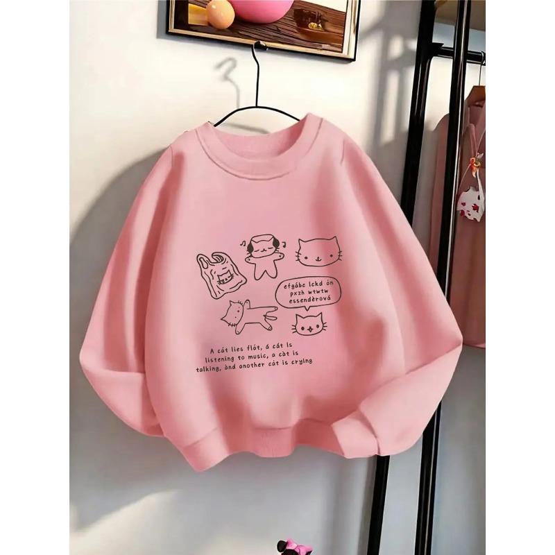 European sizes Kids' Crewneck Sweatshirt - Cat Music Crying Talking Bag , Sportswear And Casual Wear, Soft And Comfortable, Children's Clothing