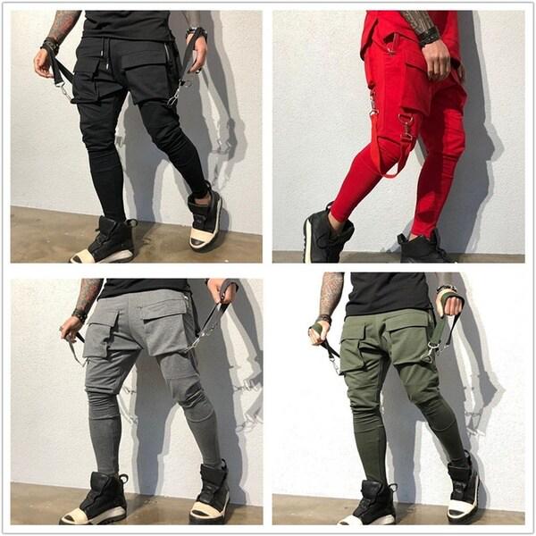 Боковые карманы на молнии с лентой Мужские брюки-джоггеры Хлопок Уличная одежда в стиле хип-хоп Спортивные штаны Брюки-карандаш