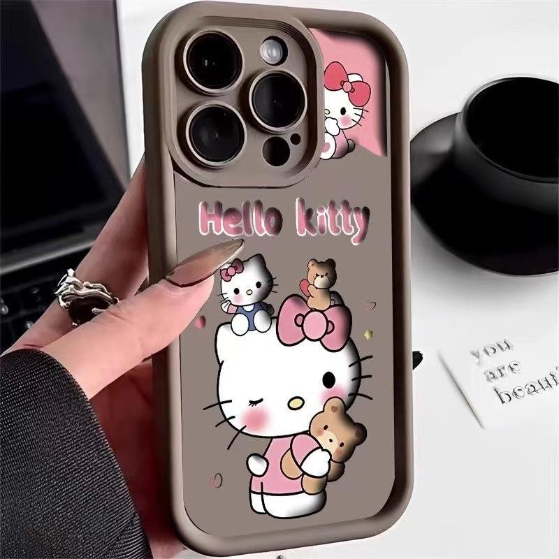 Розовый кот KT подходит для чехла на мобильный телефон Apple 15Promax iPhone16 милый 14 мультяшный 13 противоударный 17 девушка
