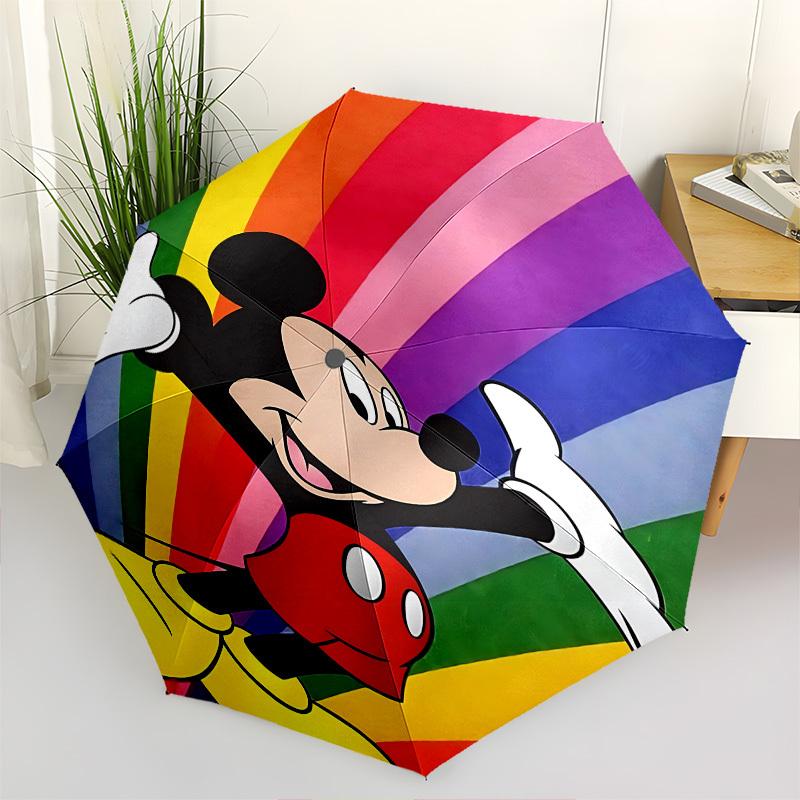 Mickey Mouse, Rainbow Themed Automatic Opening and Closing Umbrella, Brightly Colored 8-rib Portable Umbrella, Suitable for Men and Women, A Perfect G