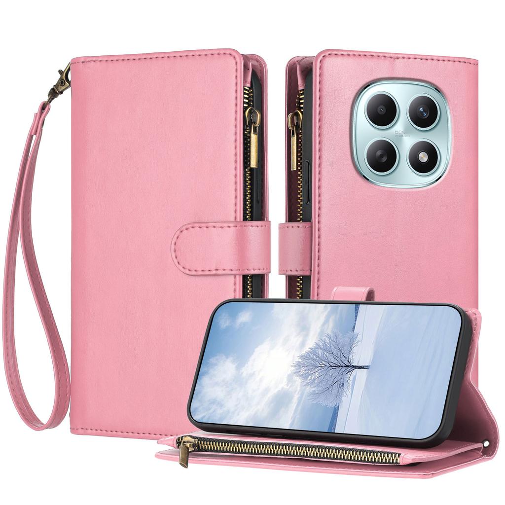 Для Xiaomi Poco M8 5G/Redmi Note 15 5G (Глобальный)/15 4G (Глобальный) Кожаный чехол-кошелек на молнии с подставкой, противоударный чехол для телефона с ремешком на запястье