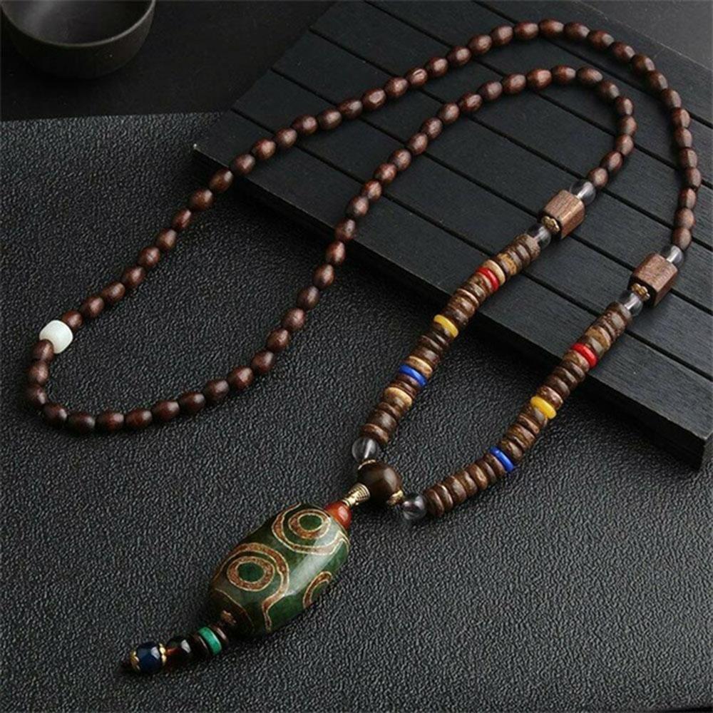 Men Handmade Nepal Horn Mala Buddhist Pendant Wood Beads Necklace Long Necklace